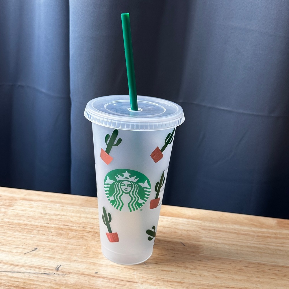 Starbucks Cactus Print Reusable Cold Cup Tumbler 24oz Venti with Lid and Straw‎